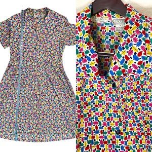 Vintage LIZ ROBERTS Rainbow Button Down Dress Size 18 1980’s Multicolored
